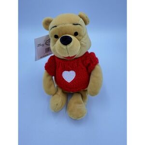 Disney Store Plush Winnie the Pooh Red Sweater 8" Mini Bean‎ Bag Plush NWT